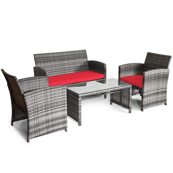 Giantex 4 Pc Rattan Patio Furniture Garden Lawn Sofa Cushioned Seat Mix Gray Wicker Conversation Sets