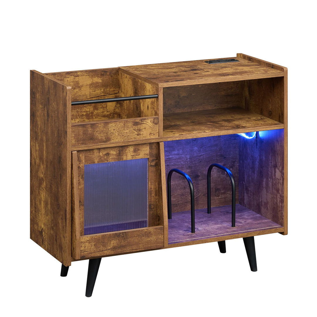 Giantex Large Record Player Stand with LED Light&amp; Sliding Door