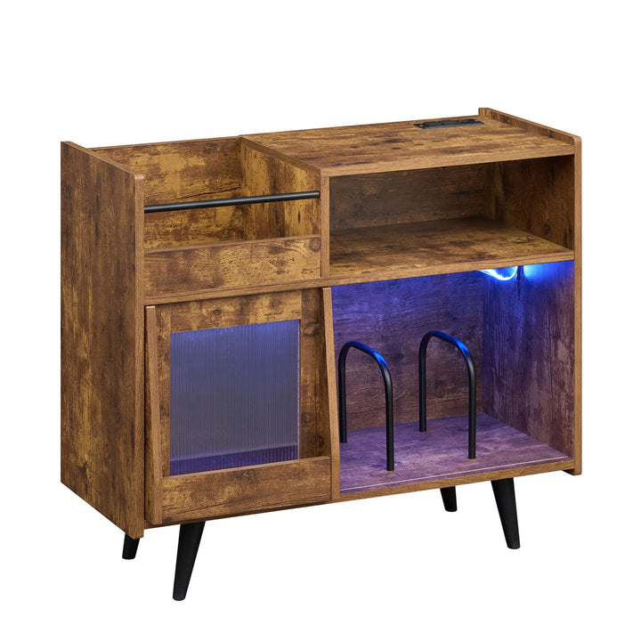 Giantex Large Record Player Stand with LED Light&amp; Sliding Door