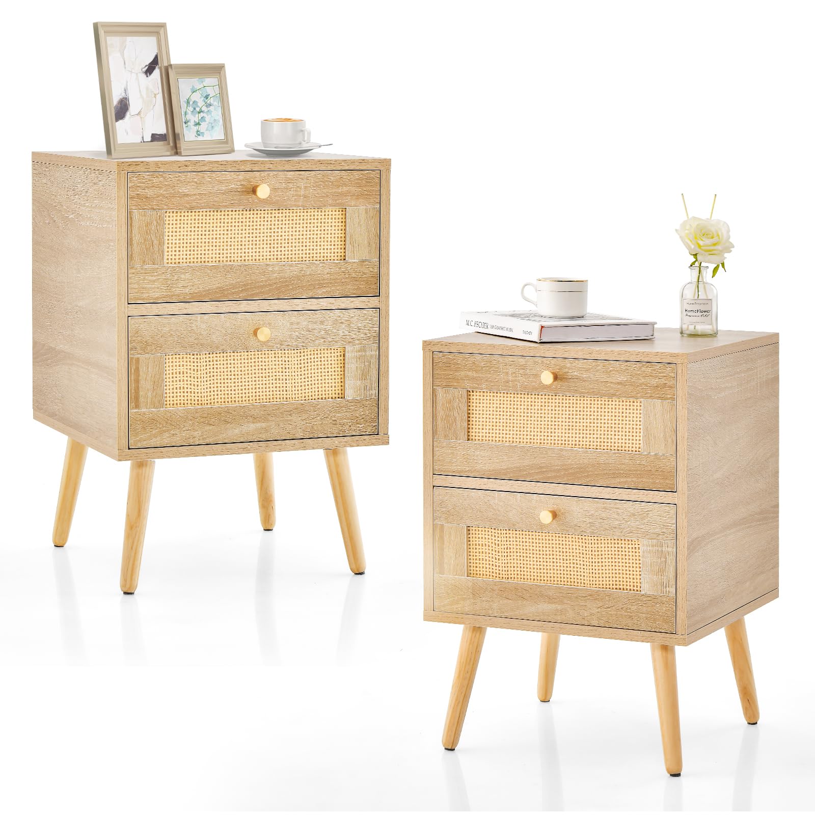 Giantex Rattan Nightstand Set of 2