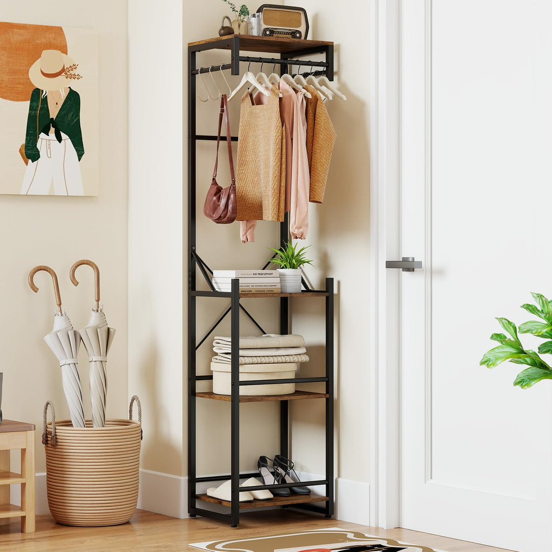 Giantex Freestanding Coat Rack with 4 Storage Shelves and 6 Hooks