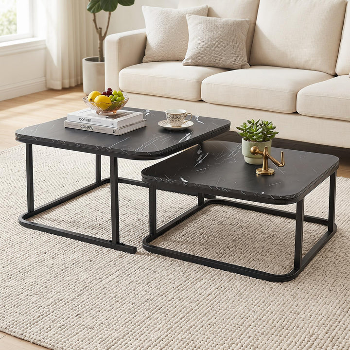 Giantex Nesting Coffee Table Set of 2 with Metal Frame