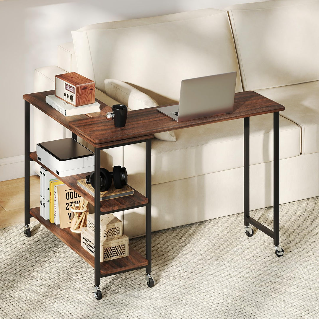 Giantex 360° Free Rotating Sofa Side Table with 2-Tier Storage Shelves