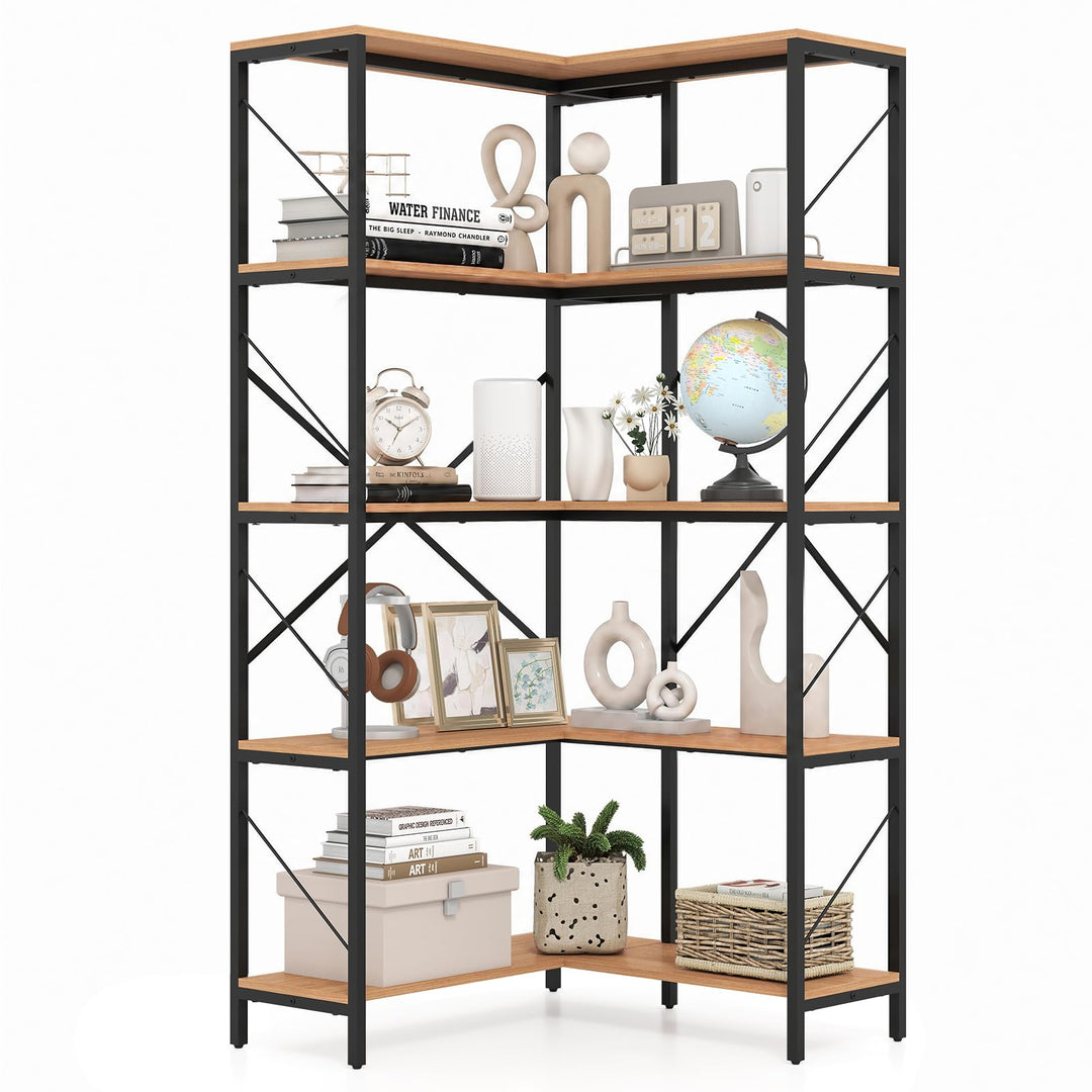 GIANTEX 5-Tier Corner Bookshelf for Living Room