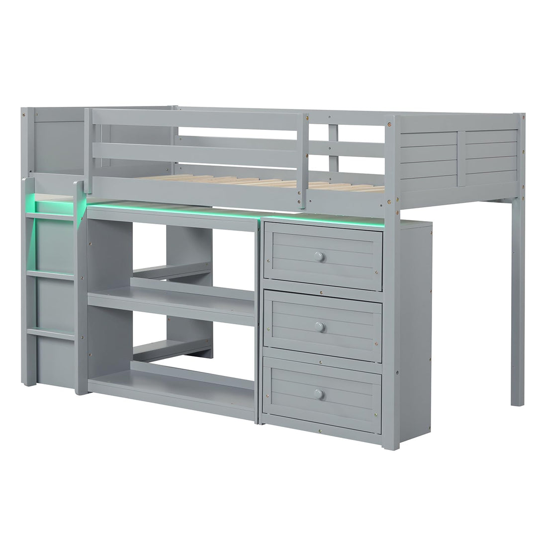 Giantex Loft Bed Twin Size with LED Lights