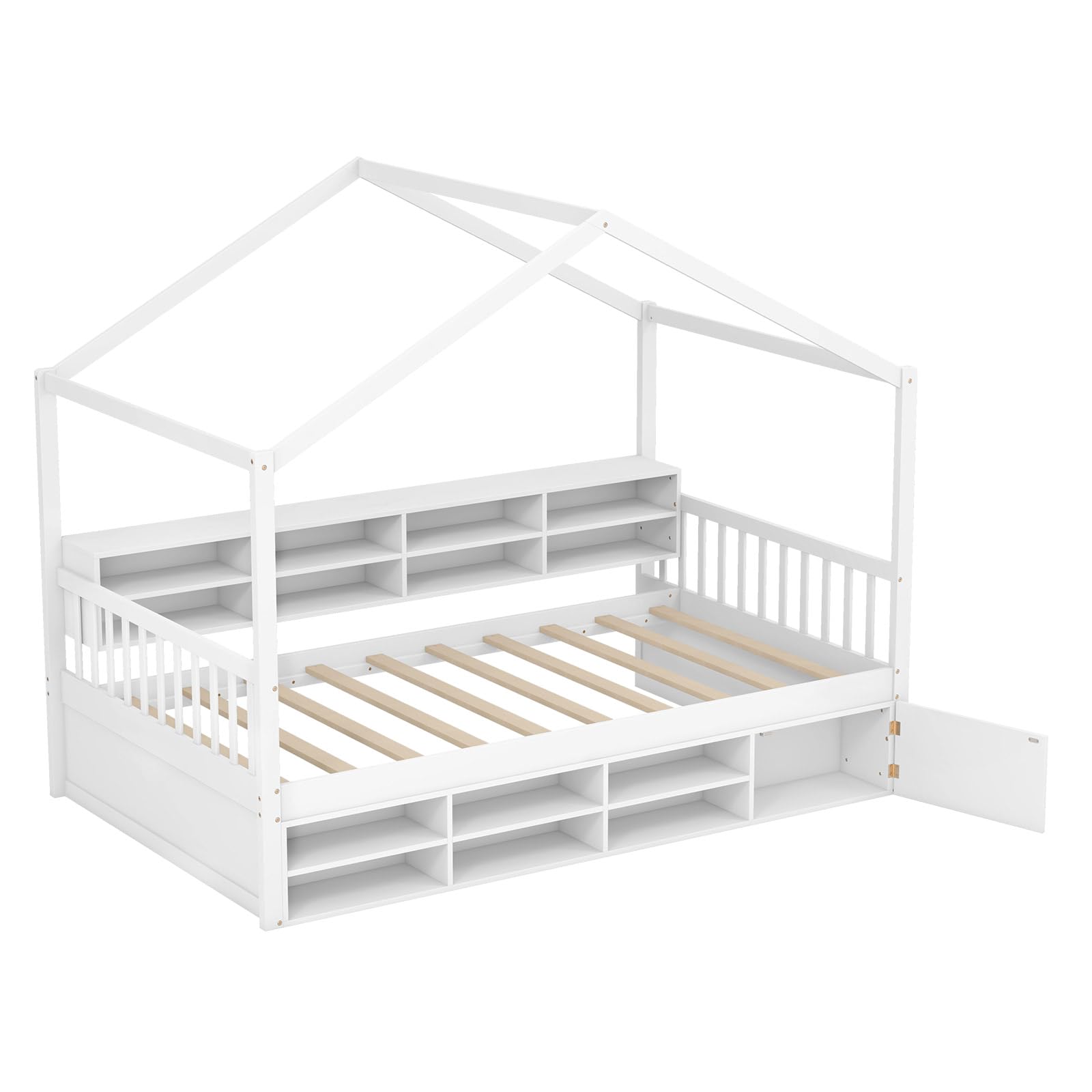 Giantex Twin Size House Bed with Storage, Wooden Montessori House Bed with 14 Storage Cubes