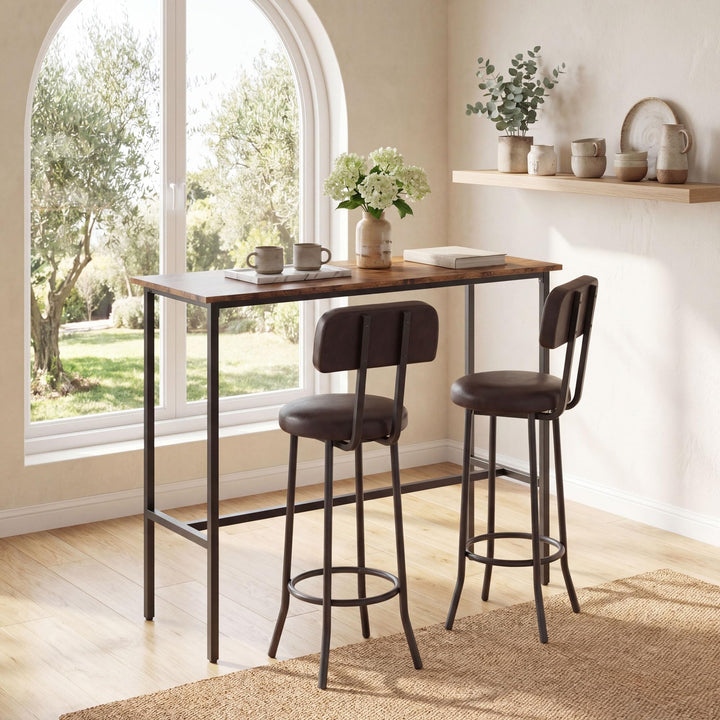 Giantex 3-Piece Bar Table and Chairs Set | Counter Height Pub Table and 2 Upholstered Stools