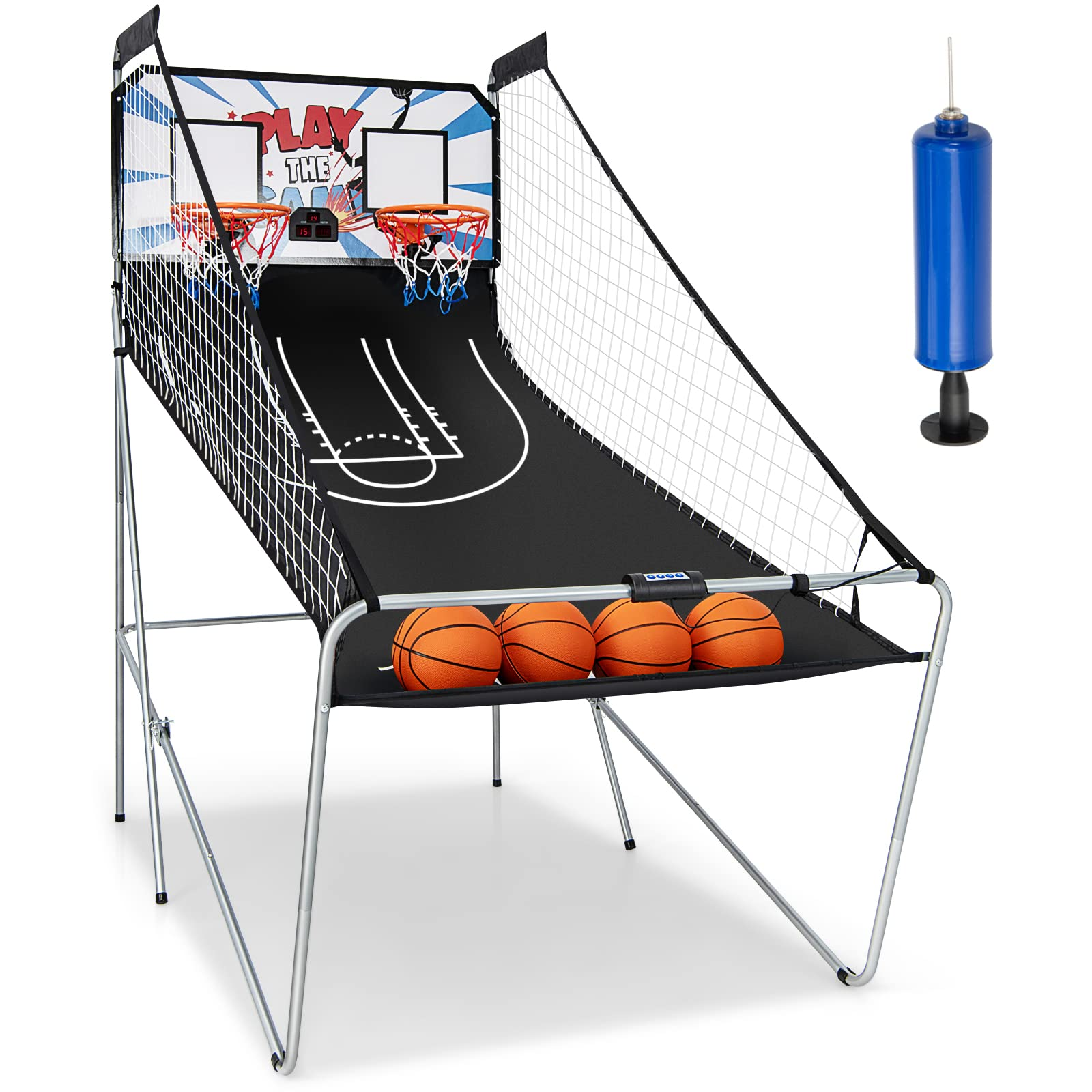 Foldable Basketball Arcade Game, 8 Game Options, Electronic Double Shot 2 Player w/ 4 Balls and LED Scoring System