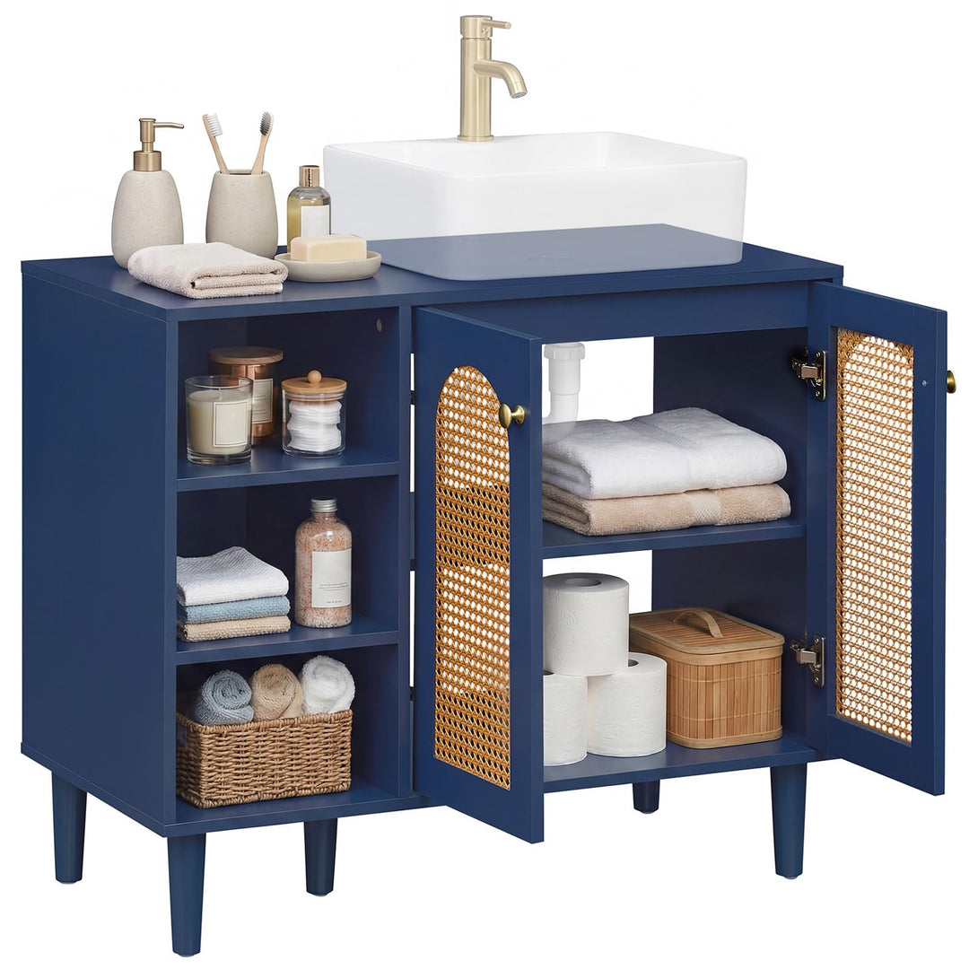 Giantex 36" Bathroom Under Sink Storage Cabinet with 2 Rattan Doors