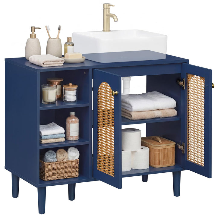 Giantex 36" Bathroom Under Sink Storage Cabinet with 2 Rattan Doors