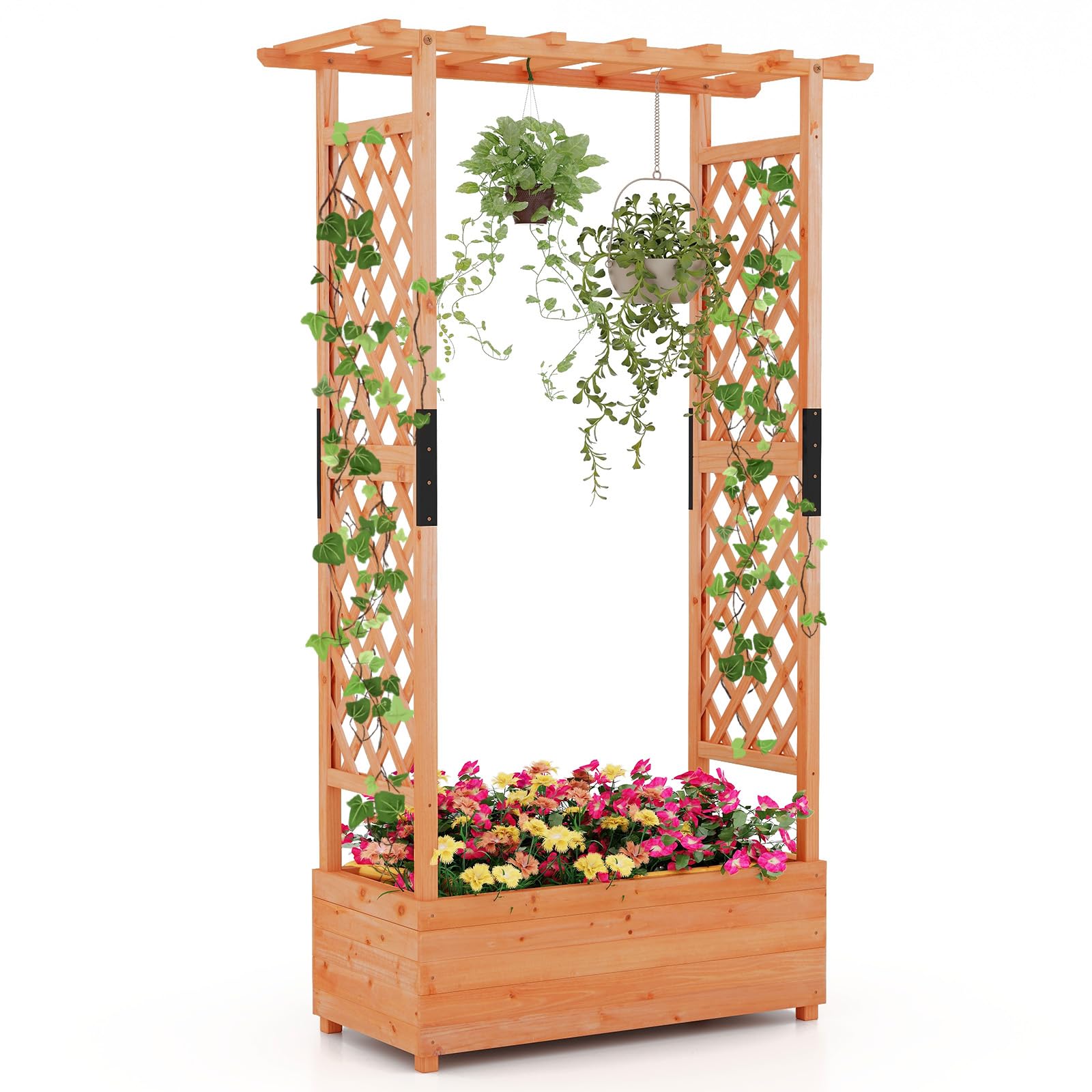 Giantex Raised Garden Bed with 2-Sided Trellis & Hanging Roof