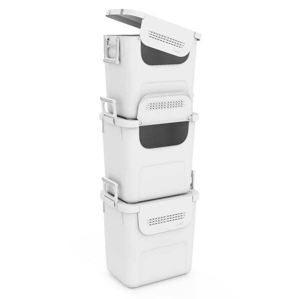Giantex 3 Pieces Plastic Storage Bins Stackable with Front Door and Side Handles