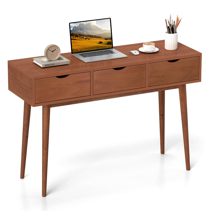Giantex Writing Desk with 3 Drawers, 48" Computer Desk with Solid Wood Legs, Mid Century Modern Work Table