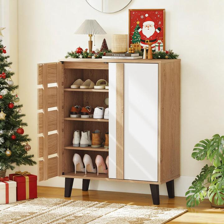 Giantex 4-Tier Farmhouse Shoe Organizer with Louvered Door