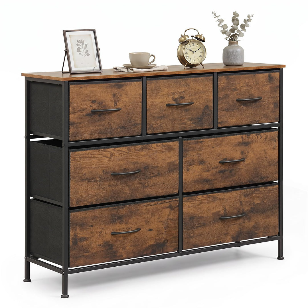 GIANTEX 7-Drawer Wide Dresser with 2-Sized Folding Fabric Drawers &amp; 2 Anti-tipping Kits