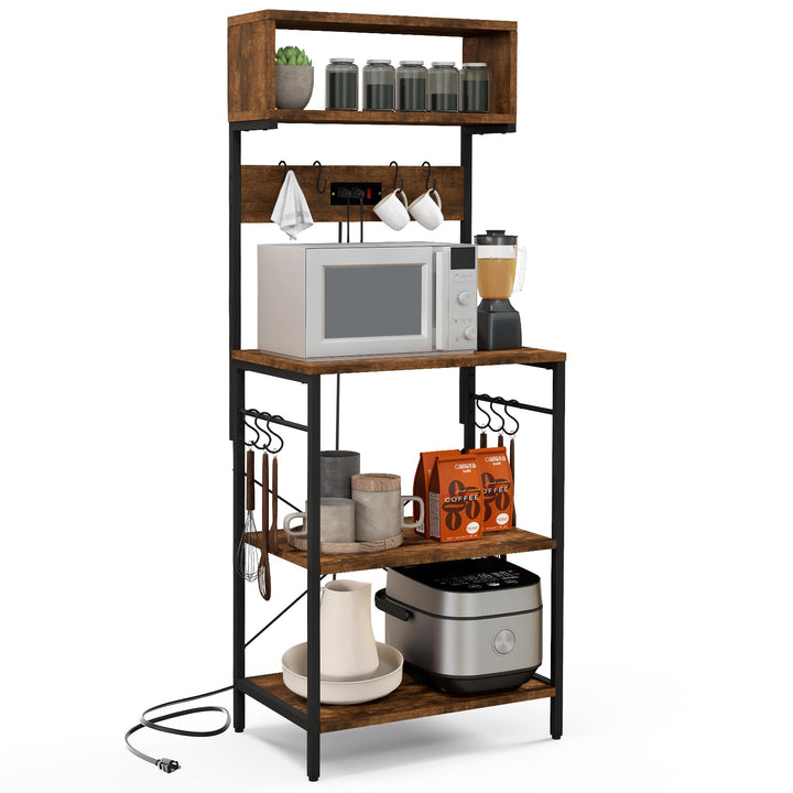 Giantex Bakers Rack with Power Outlet, 5-Tier Microwave Stand w/ 10 S-shape Hooks