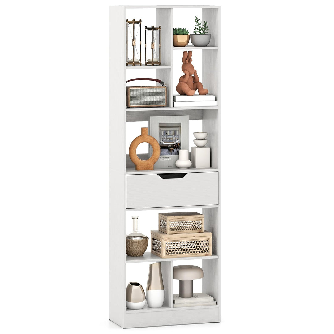 Giantex Bookcase with Drawer 61” Tall Freestanding Storage Organizer(7-Tier)