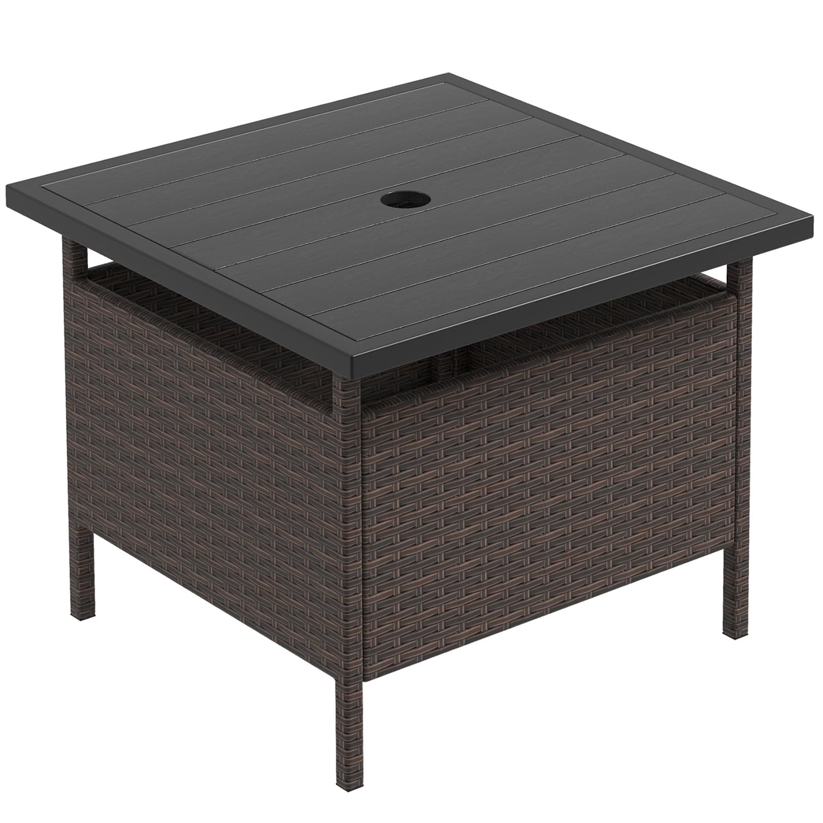 Giantex Umbrella Table, Outdoor Side Table with 2" Umbrella Hole, Rattan Umbrella Stand Holder Table