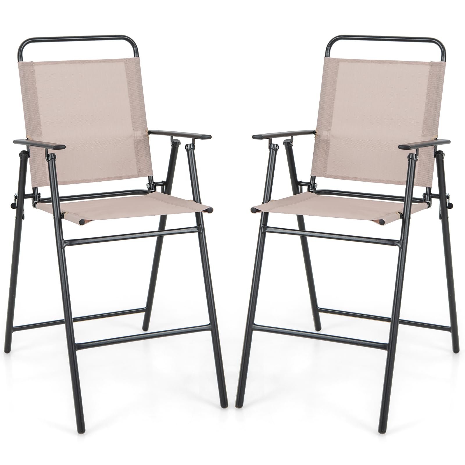 Giantex Outdoor Folding Bar Chair Set of 2, Bar-Height Patio Chairs with Backrest, Armrests, Footrest