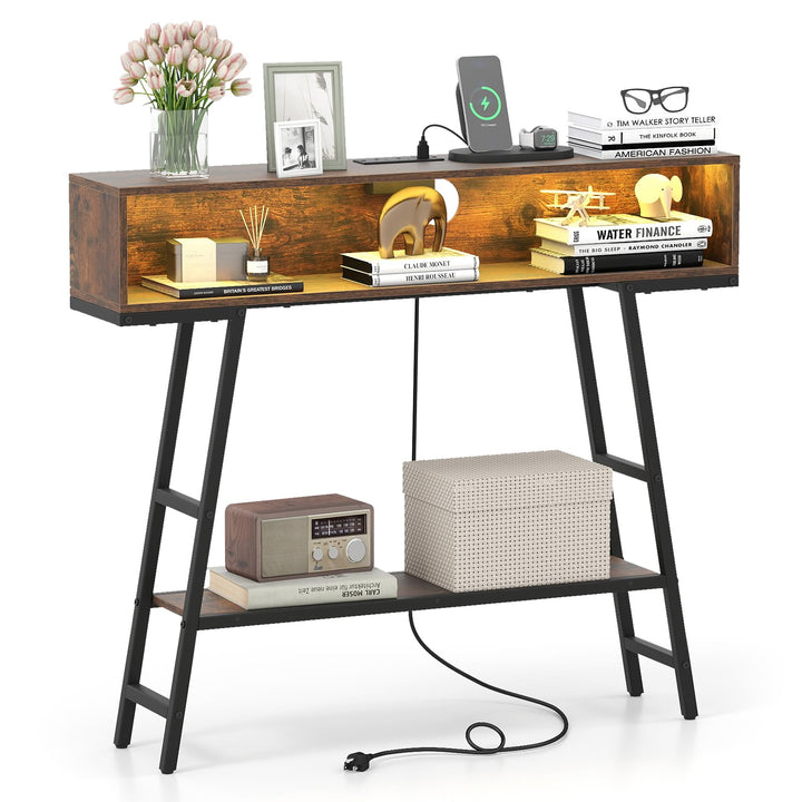 Giantex Console Table with Charging Station & LED Lights