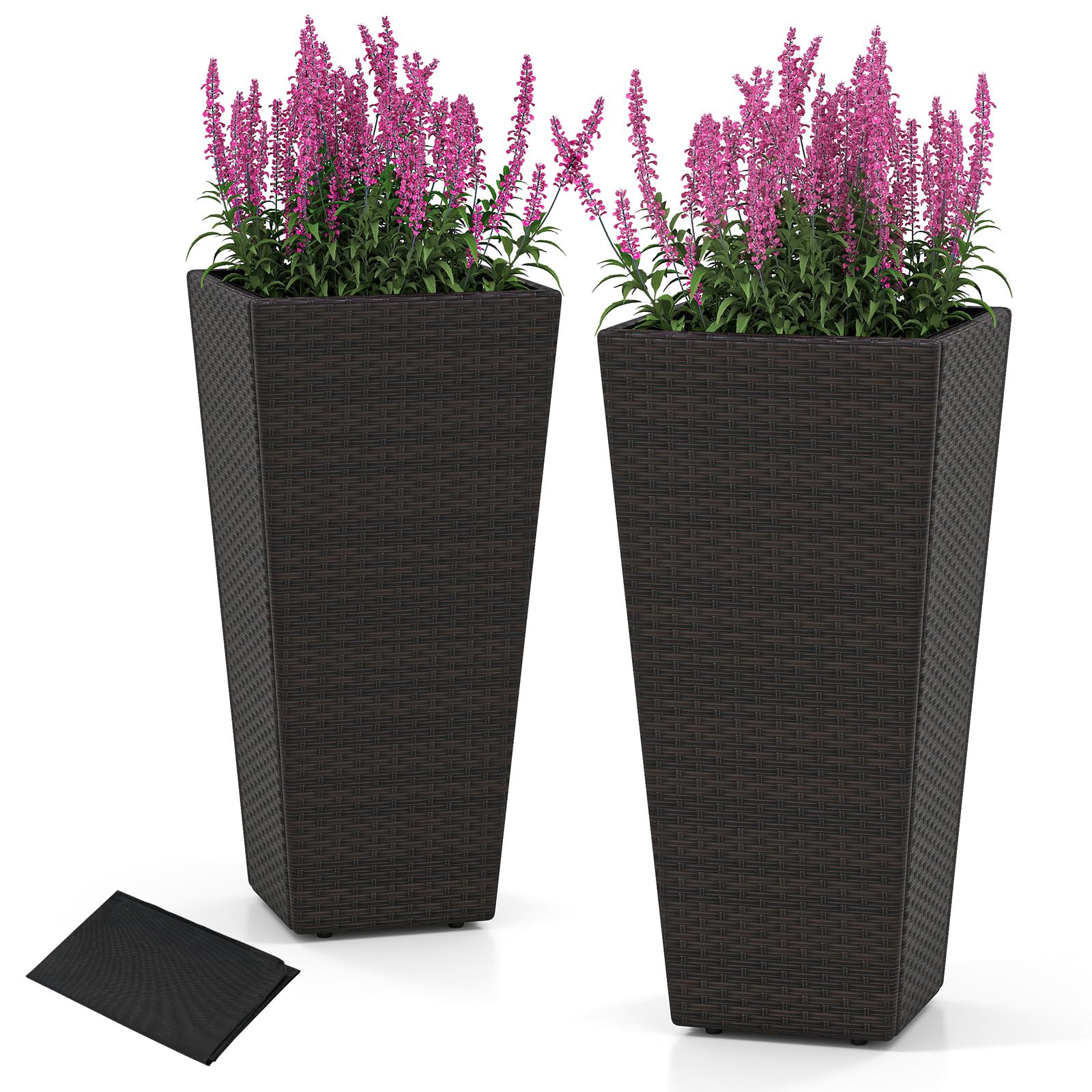 tall woven planter Giantex Set of 2 Outdoor Wicker Flower Pot 30 Inch Tall Planters with Drainage System PE Rattan Flower Pots
