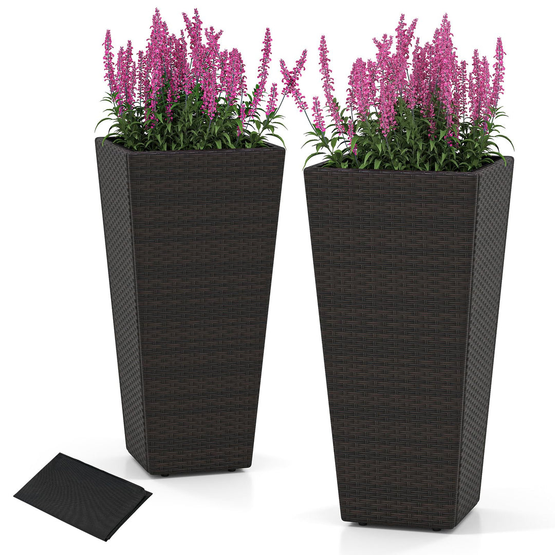 Giantex Set of 2 Outdoor Wicker Flower Pot 30 Inch Tall Planters with Drainage System PE Rattan Flower Pots