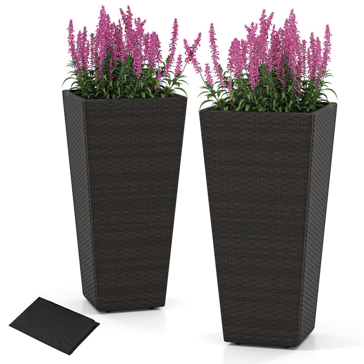 Giantex Set of 2 Outdoor Wicker Flower Pot 30 Inch Tall Planters with Drainage System PE Rattan Flower Pots