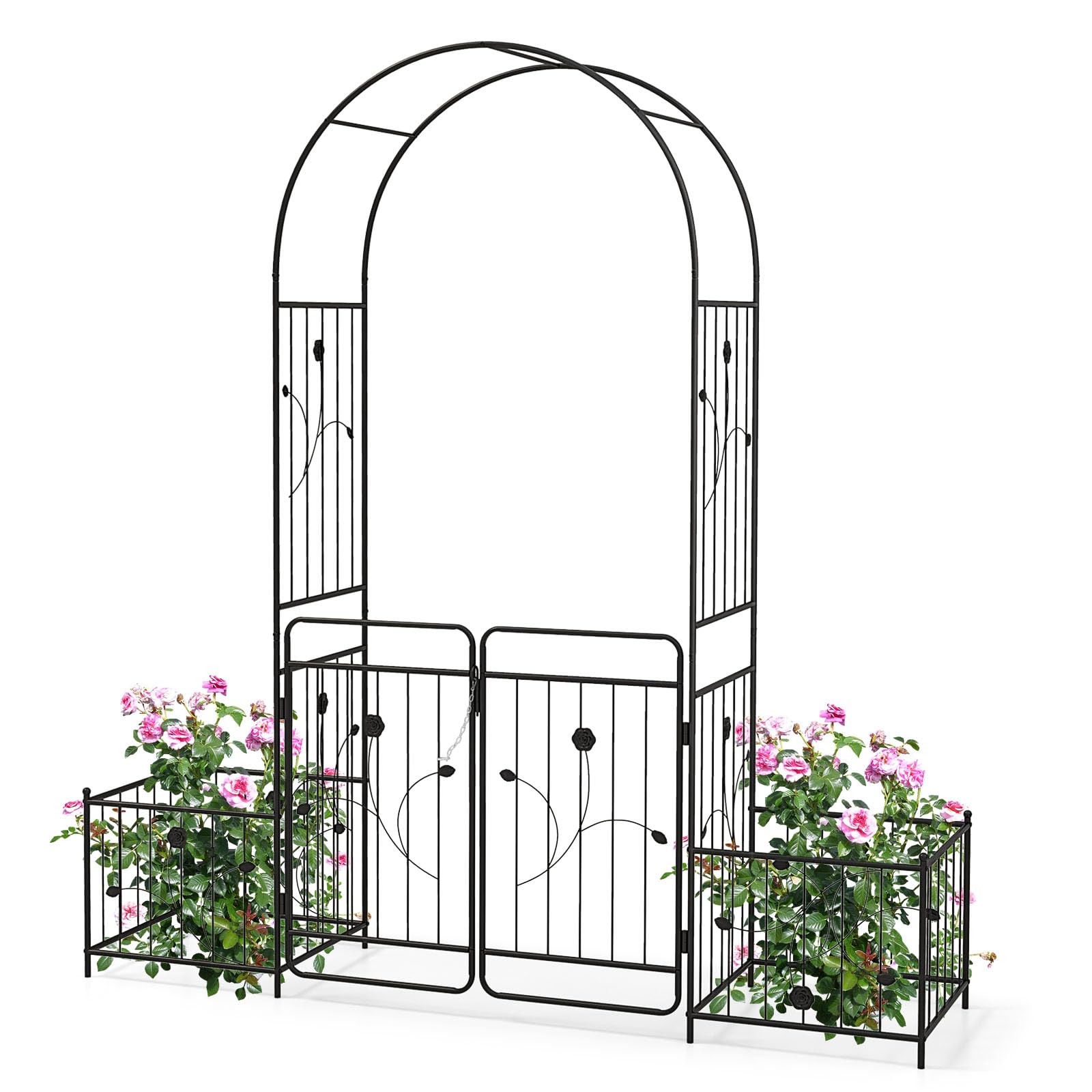 Giantex Garden Arch with Planter - 87 inch Metal Garden Arbor with Gate