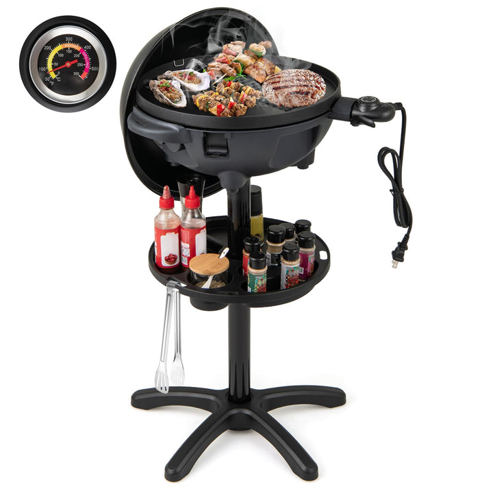Giantex 1200W Electric BBQ Grills Outdoor Cooking with Lid & Thermometer