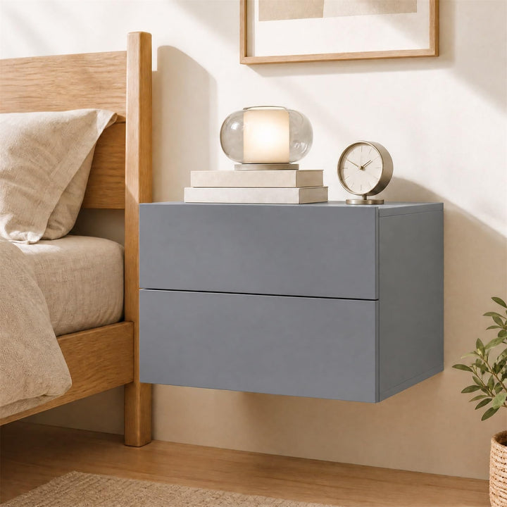 Giantex Floating Nightstand | Wall-Mounted Bedside Table with 2 Drawers (1/2)