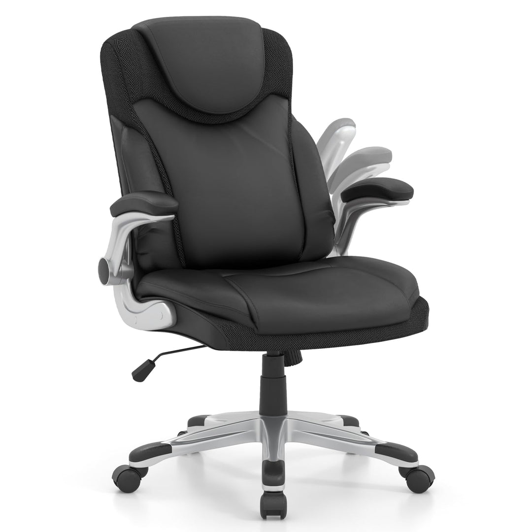 Giantex Executive Office Chair, PU Leather Ergonomic Desk Chair with Flip-up Armrests and Height Adjustable