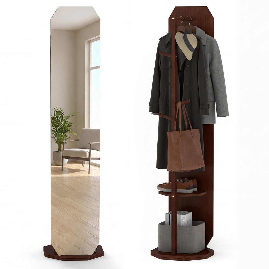 CHARMAID Swivel Full Length Mirror with Coat Rack