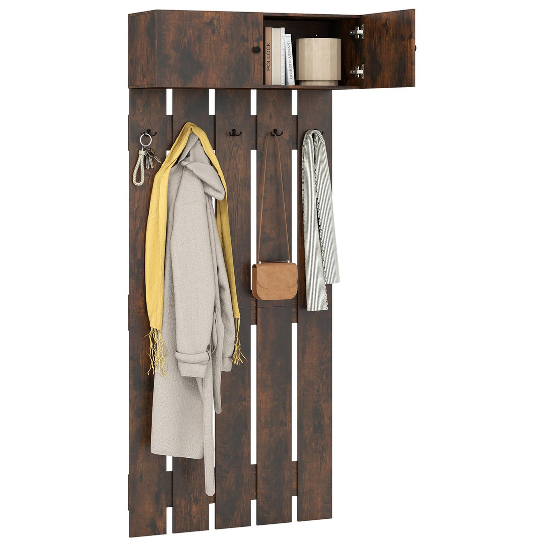 Giantex Wall Mounted Coat Rack 2-in 1 Hall Tree w/ 5 Double Hooks & 2-Door Cabinet