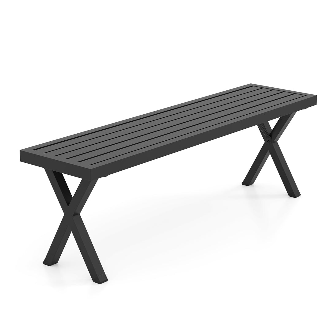 Giantex Outdoor Bench, Patio Metal Bench with Slatted Seat, X-Shaped Legs, 54" Outdoor Backless Loveseat, Load 800 LBS