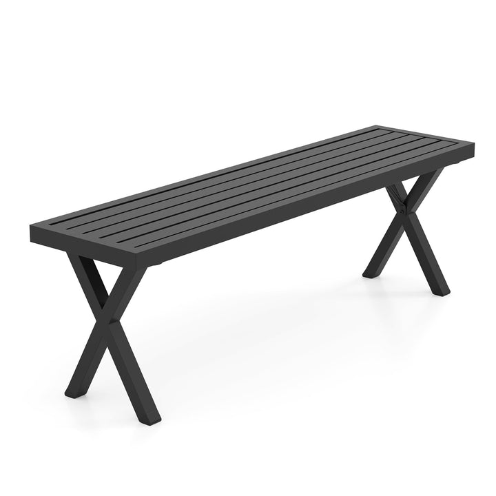 Giantex Outdoor Bench, Patio Metal Bench with Slatted Seat, X-Shaped Legs, 54" Outdoor Backless Loveseat, Load 800 LBS