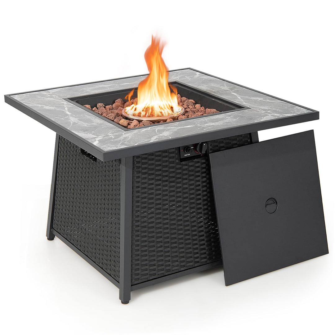 Giantex 35" Rattan Propane Gas Fire Pit - Outdoor Gas Fire Table