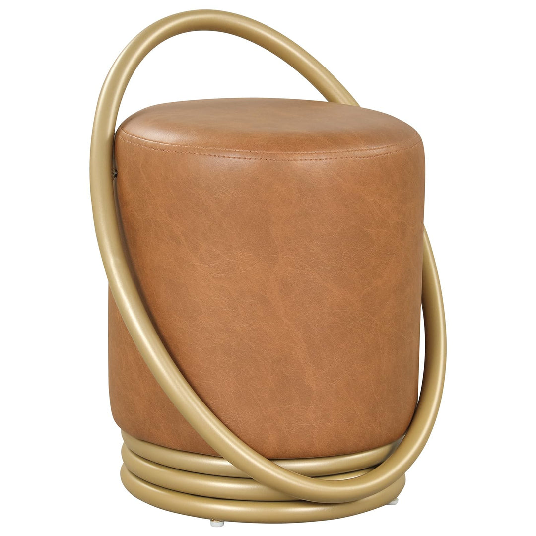 Giantex Modern Round Vanity Stool with Gold Halo Metal Accent