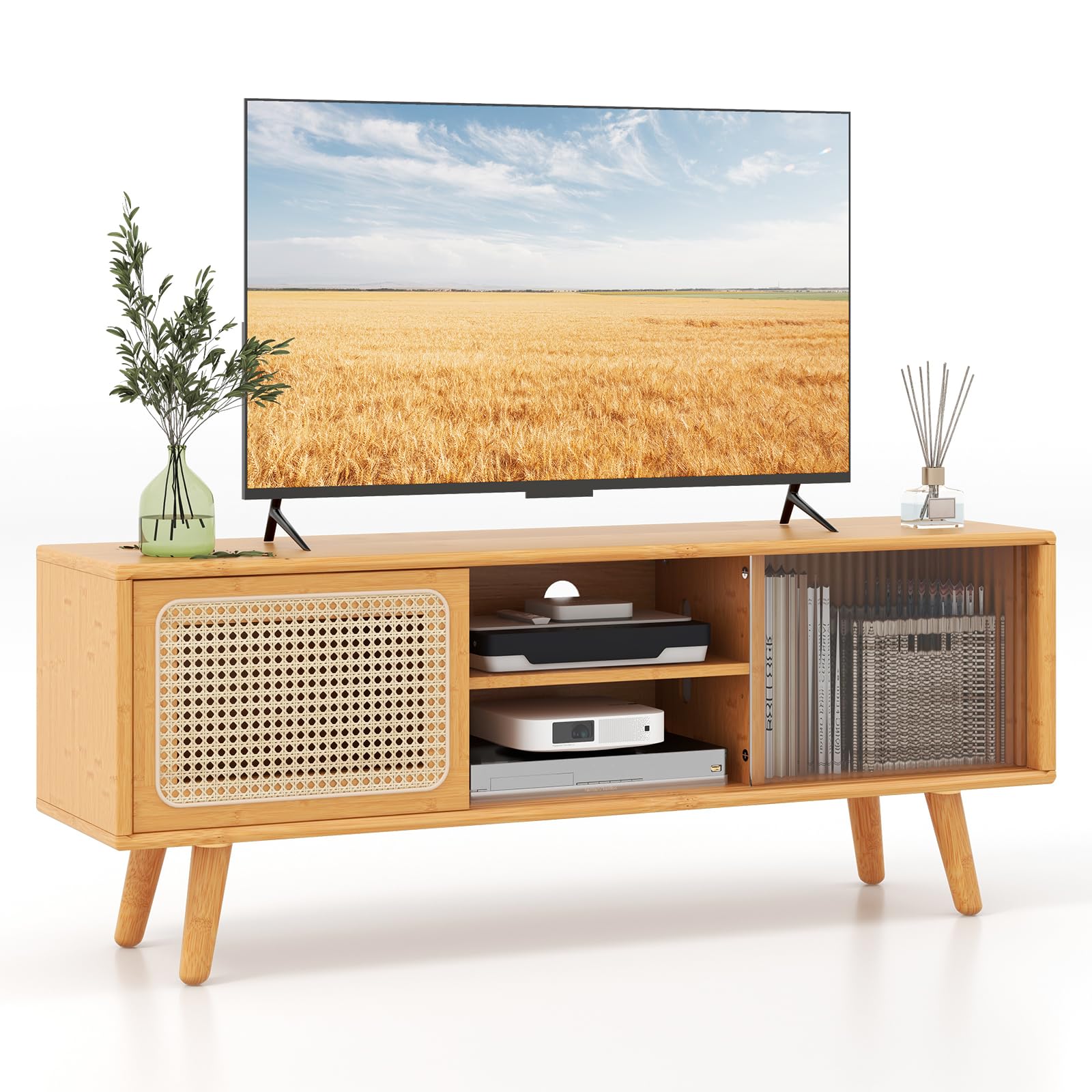 Giantex TV Stand for Living Room TVs up to 55”- Bamboo Entertainment Center
