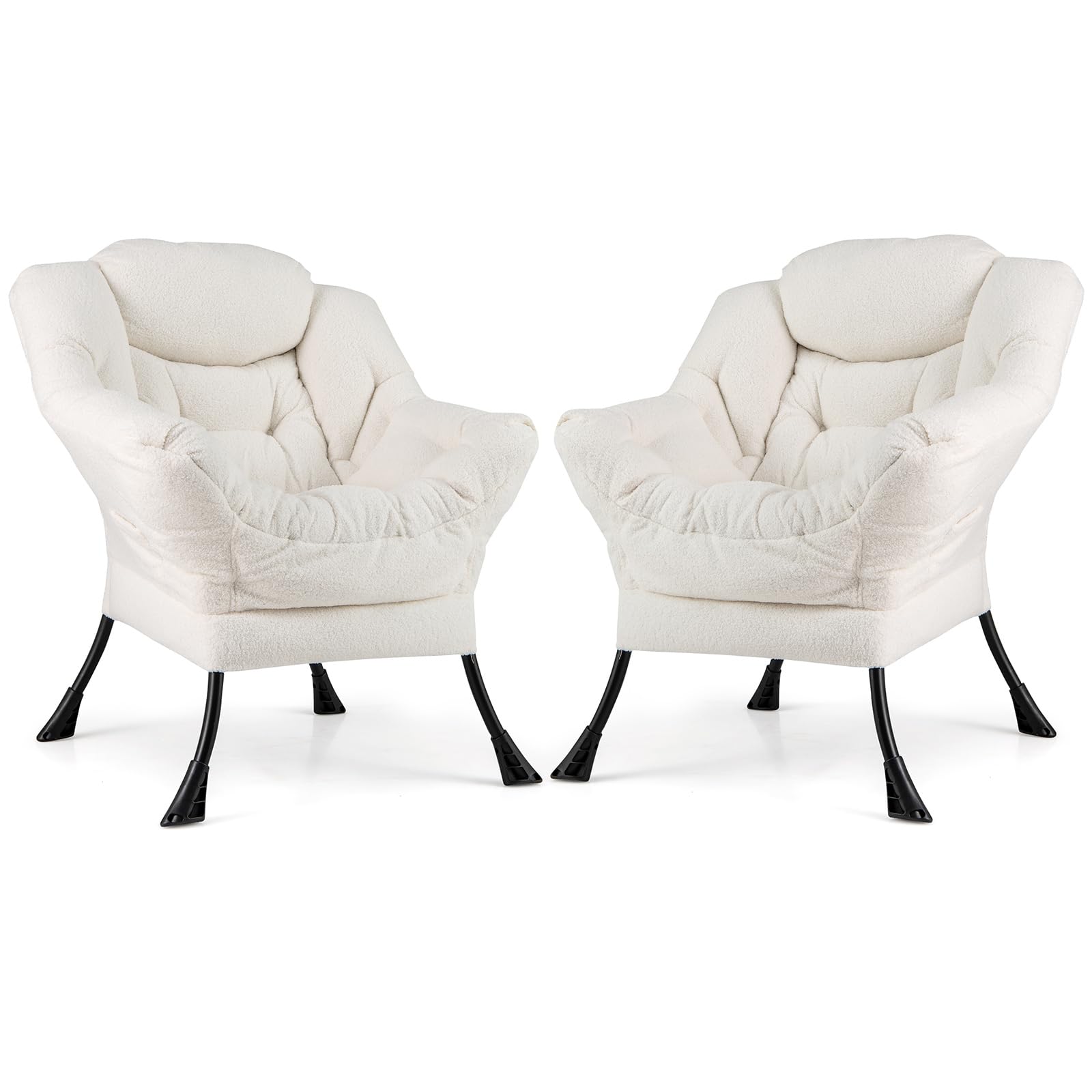 Giantex Set of 1/2 Lazy Chairs, Modern Sherpa Accent Chair w/Upholstered Single Sofa Chair w/Armrests & Side Pocket