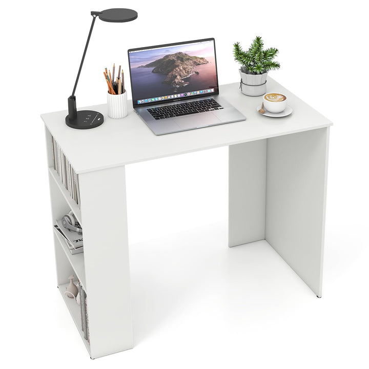 Giantex 35.5 Inch Compact Home Office Desk with Storage Bookshelf