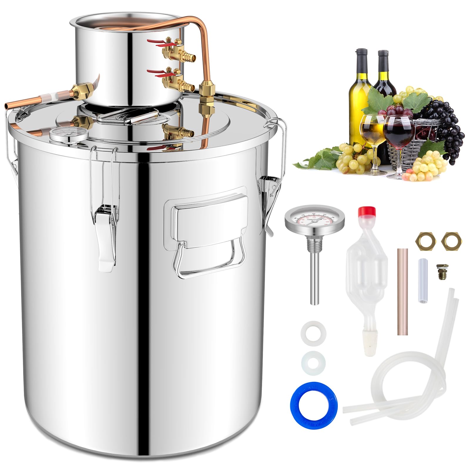 Giantex 5 or 10 Gal Alcohol Still,2 Pots Stainless Steel Alcohol Still, Multi-purpose Home Brewing Kit for DIY Whiskey, Brandy, Beer, Silver
