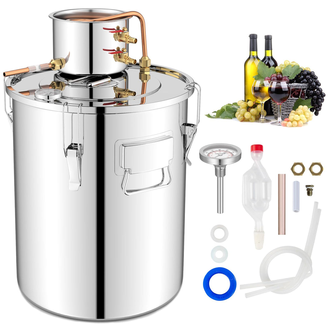 Giantex 5 or 10 Gal Alcohol Still,2 Pots Stainless Steel Alcohol Still, Multi-purpose Home Brewing Kit for DIY Whiskey, Brandy, Beer, Silver