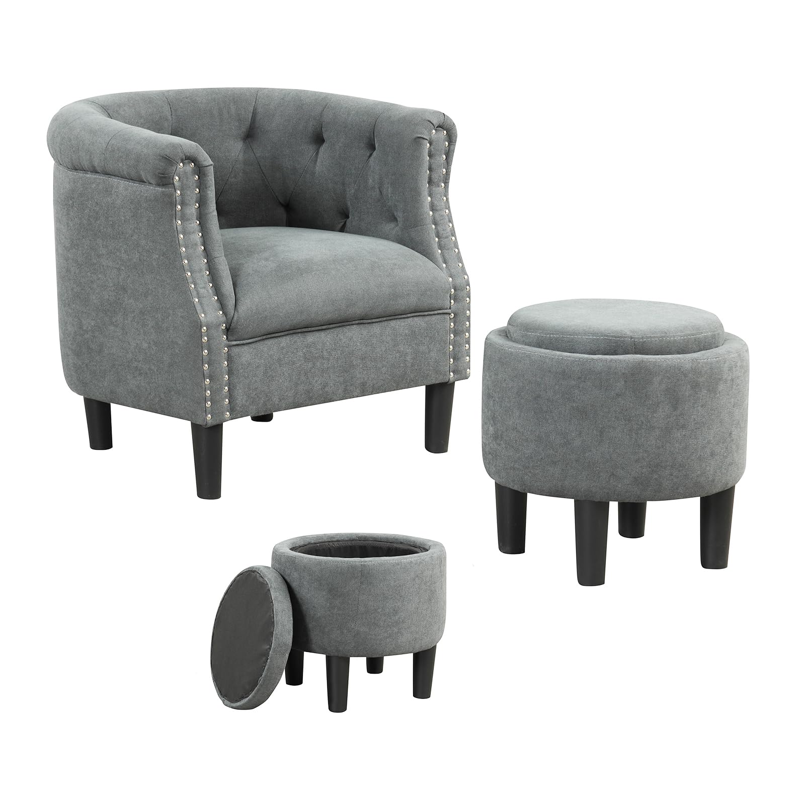 Giantex Accent Chair with Ottoman Set - Mid Century Modern Barrel Sofa Chair with Footrest (Grey)