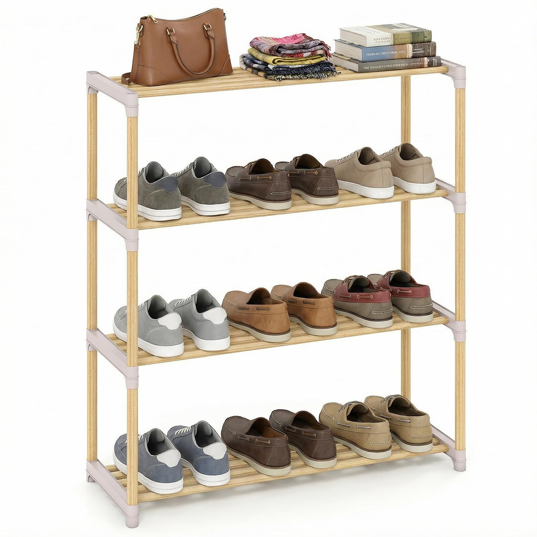 Giantex 3/4-Tier Solid Wood Shoe Rack with Slatted Open Shelves
