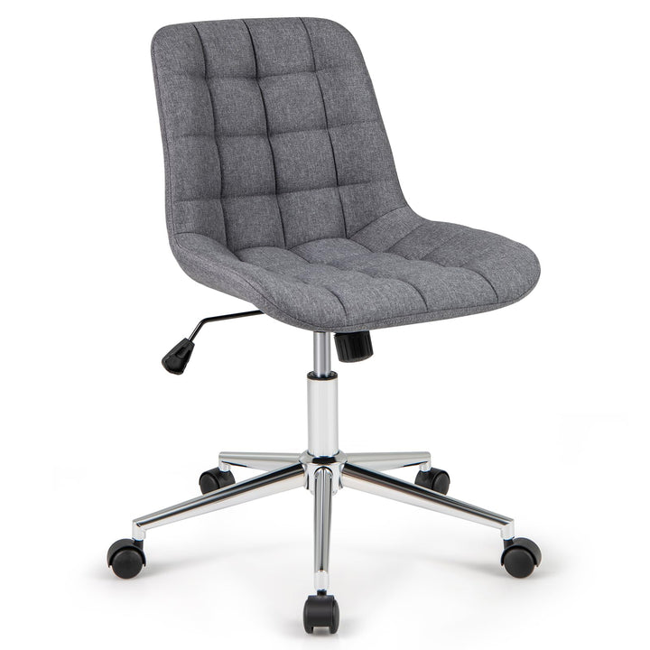 Giantex Armless Office Chair, Linen Fabric Vanity Chair with Wheels & Adjustable Height, 360° Rolling Swivel Task Computer Chair