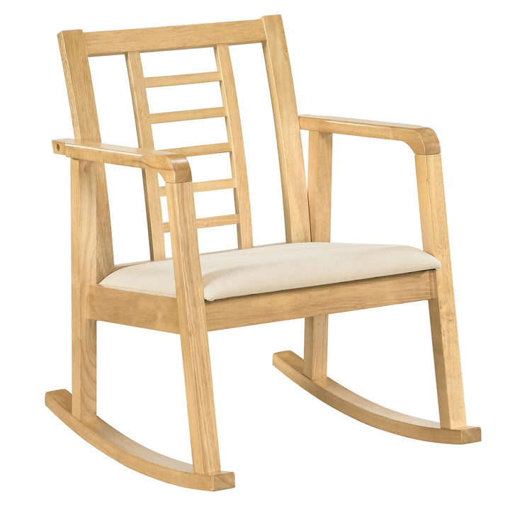 Giantex Wooden Solid Rubber Wood Rocker with Fabric Upholstered Seat (1/2)