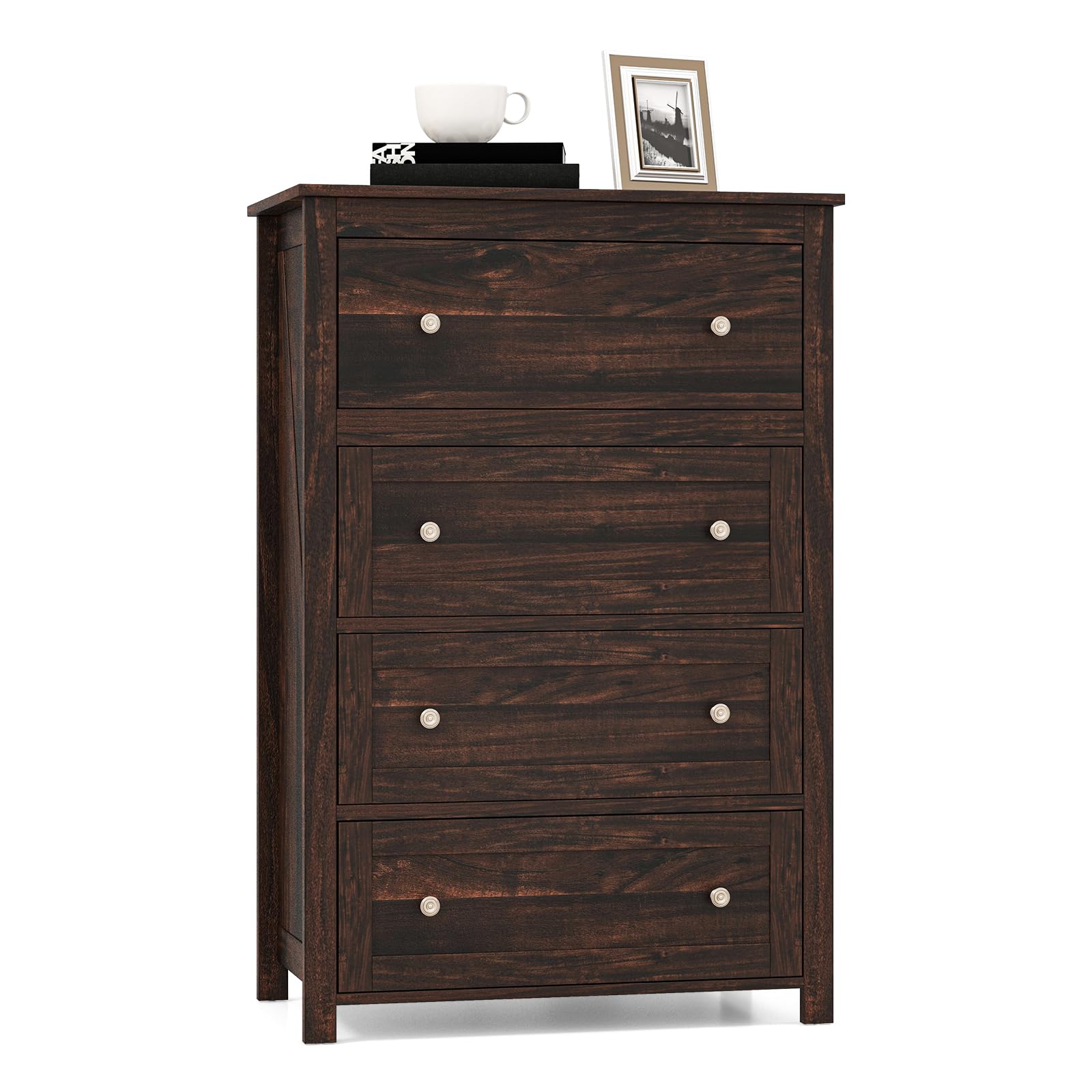 Giantex 4 Drawer Dresser for Bedroom, Drawer of Chest with Anti-tilt Device, Anti-Slip Foot-Pads, Brown