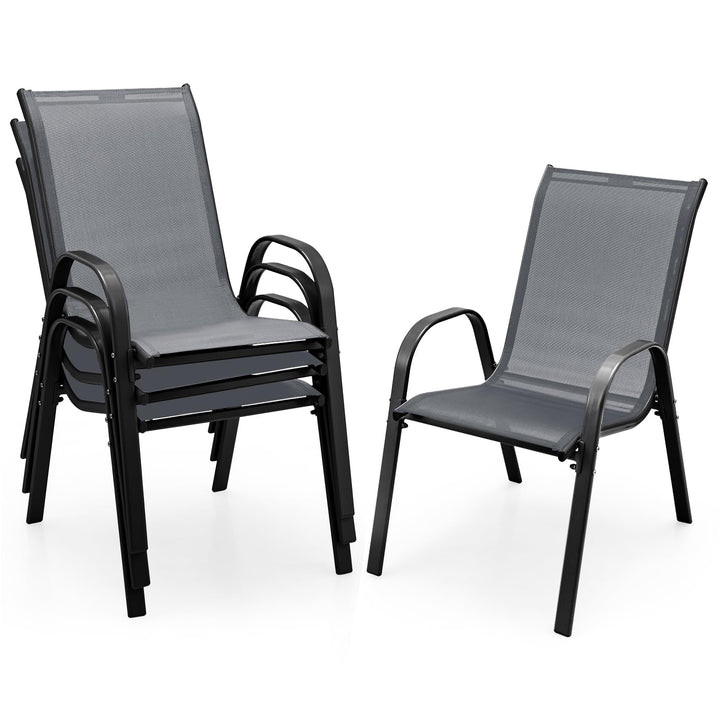 Giantex Stackable Outdoor Dining Chairs with Breathable &amp; Quick-Dry Fabric &amp; Armrests for All Weather