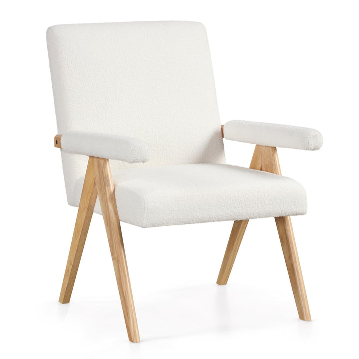 Giantex Mid-Century Modern Accent Chair, Sherpa Fabric Reading Chair with Padded Armrests