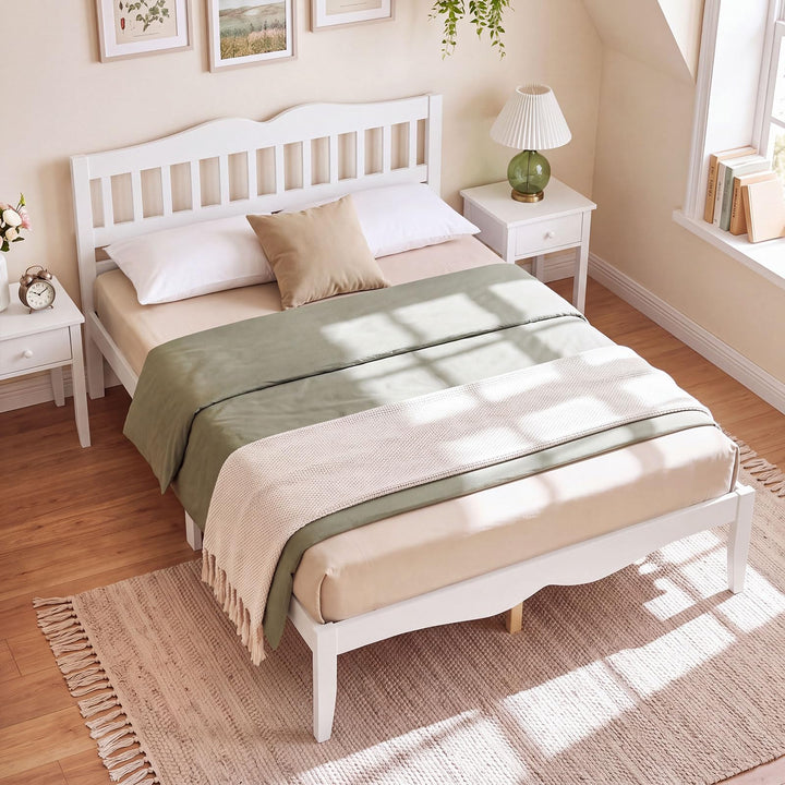 GIANTEX Full/Queen Size Wooden Bed Frame with Slatted Headboard